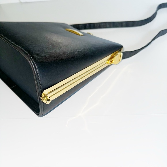 Vintage Sanremo Black Structured Handbag Adjustable Strap Academia Grannycore - Picture 12 of 16